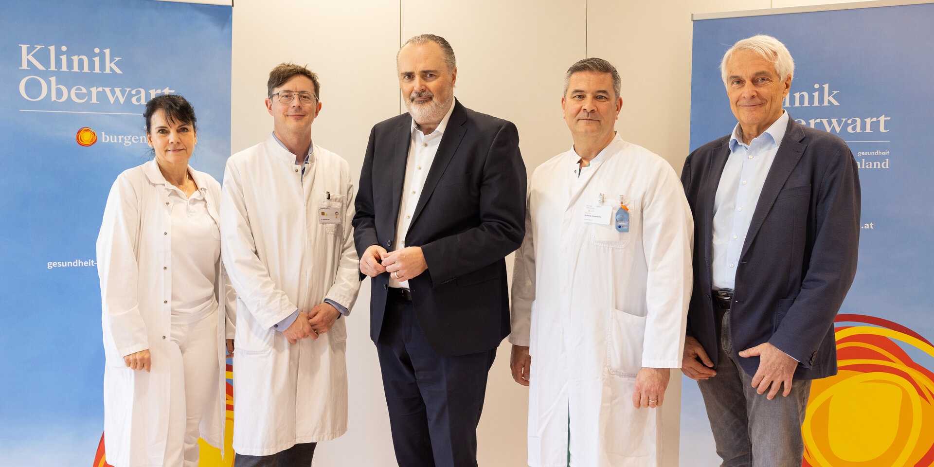 V.l.: Veronika Matzi (Ärztliche Direktorin Klinik Oberwart), Wolfgang Dietl (Herzchirurg), Landeshauptmann Hans Peter Doskozil, Andreas Ochsenhofer (Primar Abteilung Innere Medizin, Klinik Oberwart) und Stephan Kriwanek (Medizinischer Geschäftsführer Gesundheit Burgenland) 