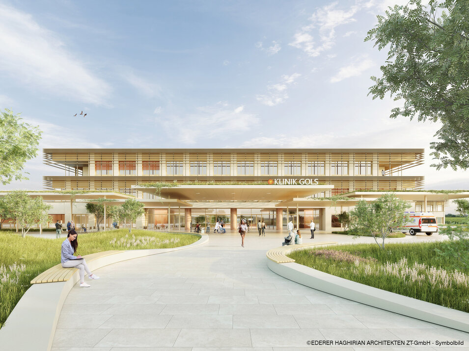 Rendering-Ansicht eines Eingangs einer Klinik