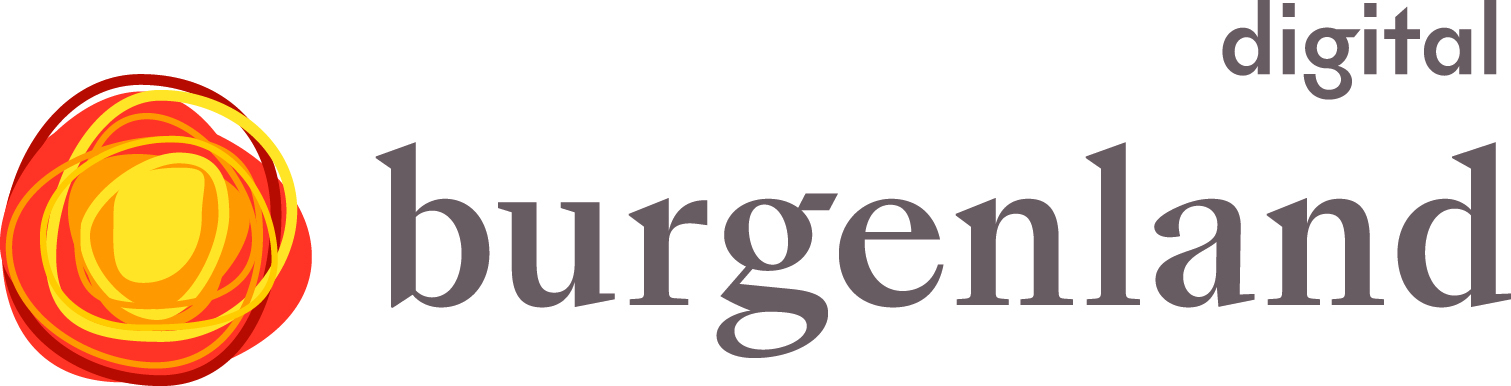 Gesundheit Burgenland Logo: Bunte Sonne, grauer Text (Gesundheit Burgenland) auf weißem Hintergrund