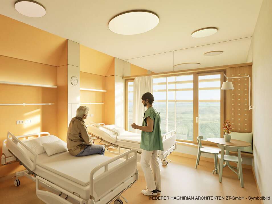 Rendering-Ansicht eines Patientenzimmers