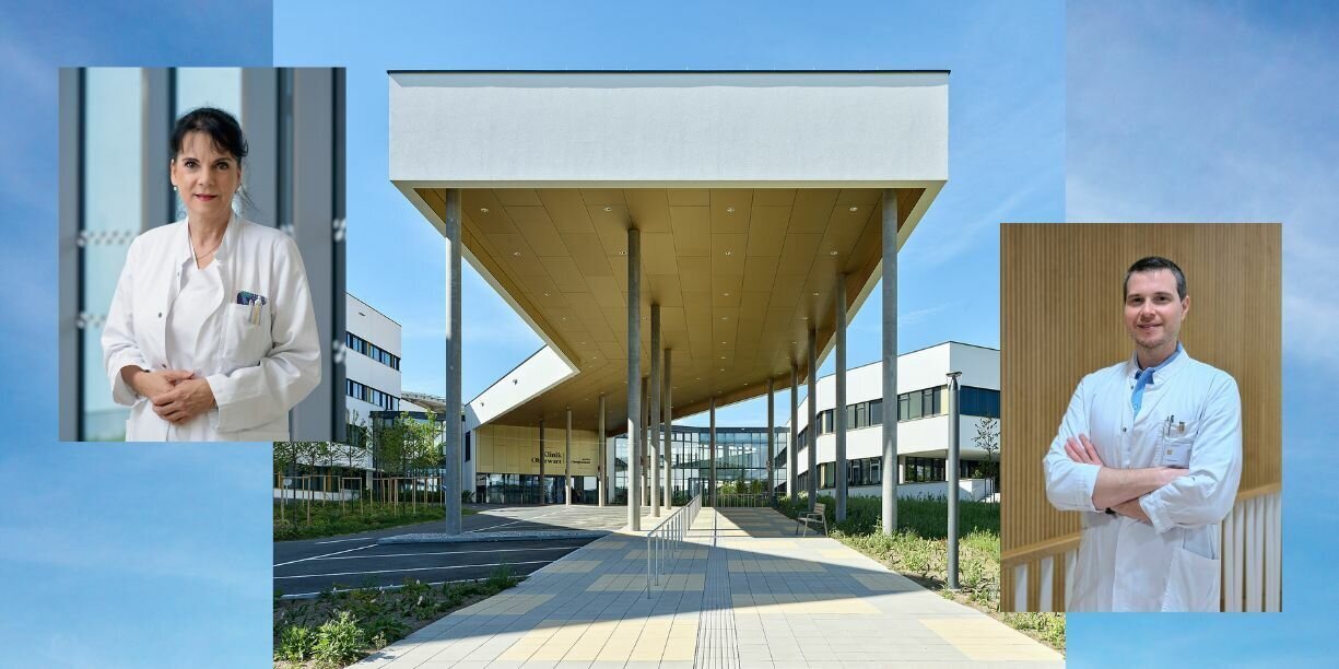 Fotocollage: Gesundheit Burgenland/Erwin Muik Collage aus Klinik Oberwart, Portrait Veronika Matzi und Portait Rudolf Sigmund