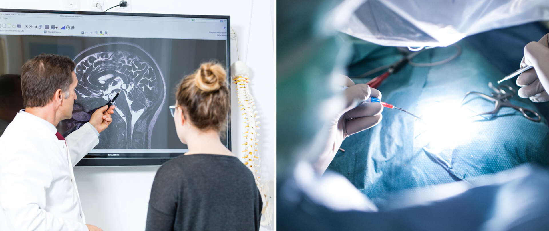 Prof. Feigl bei der Befundbesprechung und im OP