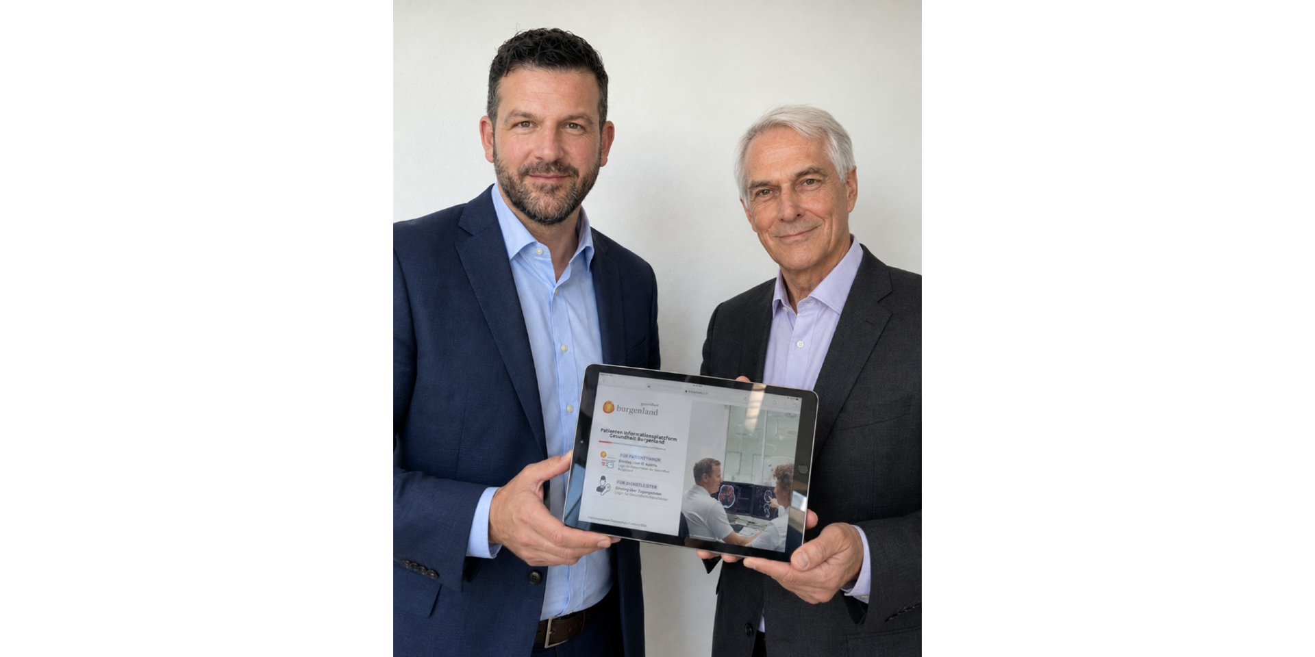Die beiden Geschäftsführer der Gesundheit Burgenland CEO Florian Schlechtleitner (li.) und CMO Univ.-Prof. Dr. Stephan Kriwanekv